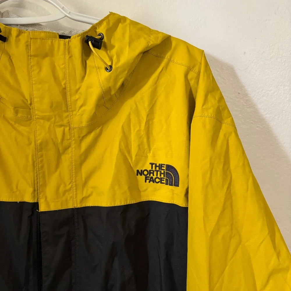 The North Face HyVent Rain Jacket Mens XL Yellow Black Colorblock Vintage Hooded